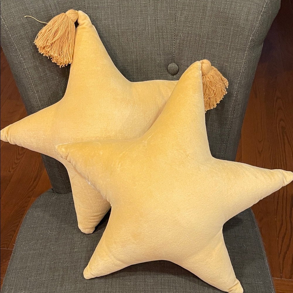 Set of Two Star Shaped Yellow Throw Pillows